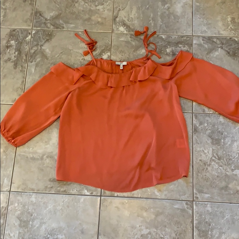 Joie Cold Shoulder Tassel Tie Blouse